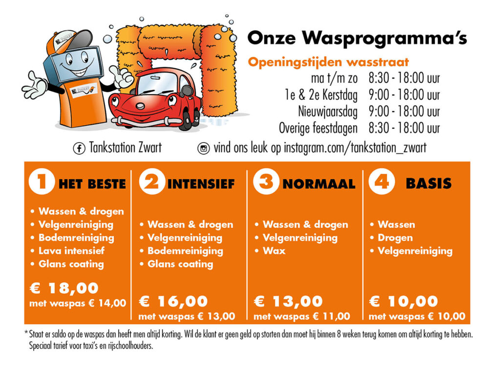 Zwart Autowasstraat tarieven en openingstijden